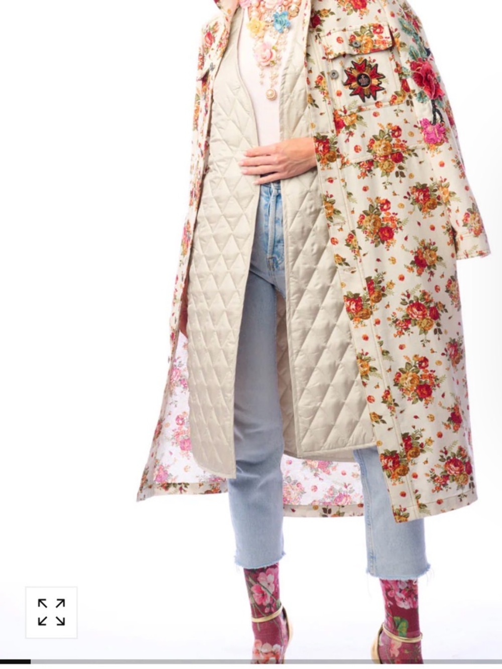 ARATTA SILENT JOURNEY NWT Floral Quilted Long Coat in Cream and Pink.
